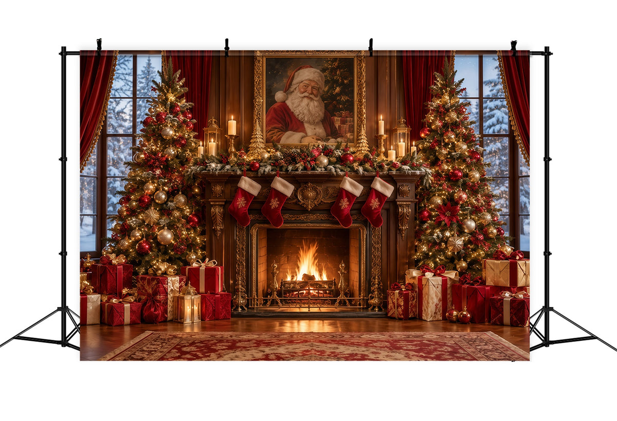 Santa Photo Backdrop Santa Portrait Fireplace Mantel Christmas Backdrops for Sale GQ610-119