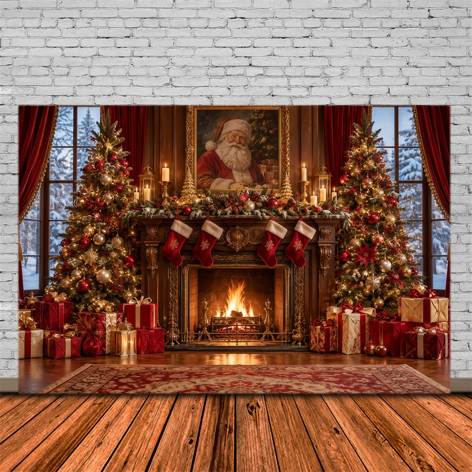 Santa Photo Backdrop Santa Portrait Fireplace Mantel Christmas Backdrops for Sale GQ610-119