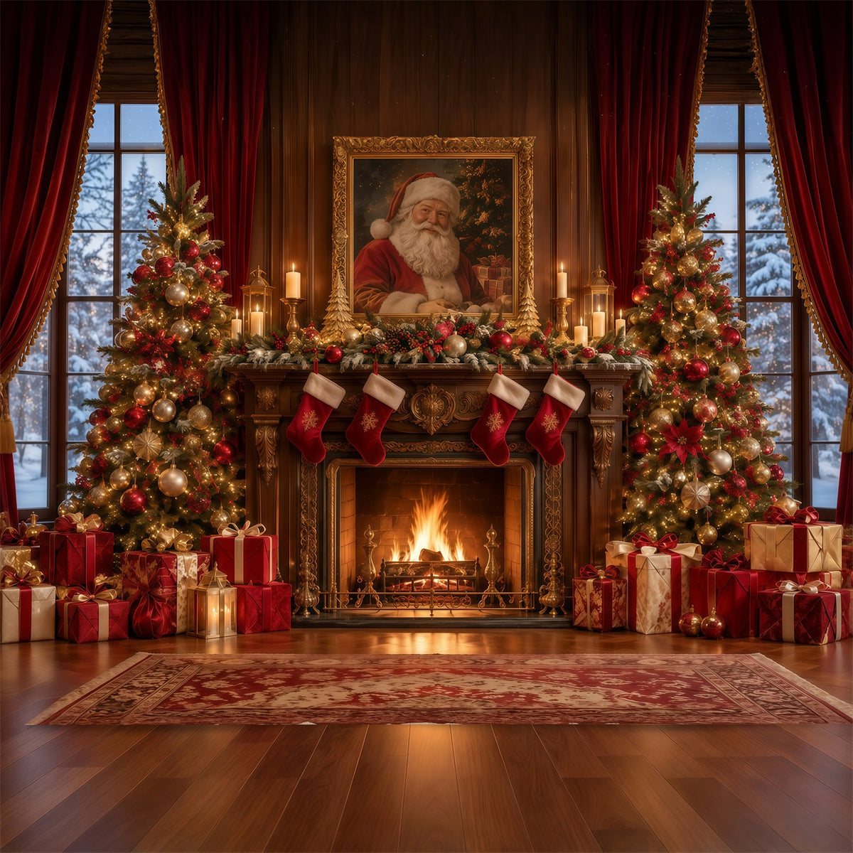 Santa Photo Backdrop Santa Portrait Fireplace Mantel Christmas Backdrops for Sale GQ610-119