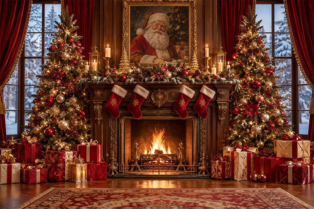 Santa Photo Backdrop Santa Portrait Fireplace Mantel Christmas Backdrops for Sale GQ610-119