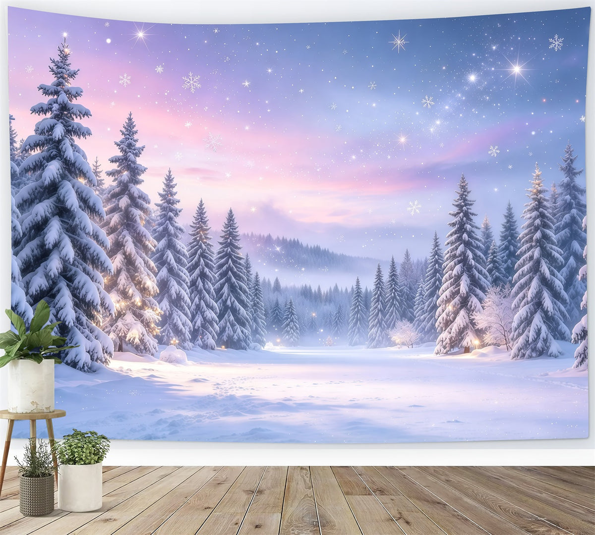 Christmas Tree Backdrops Lavender Twilight Snowy Forest Xmas Backdrop GQ610-12