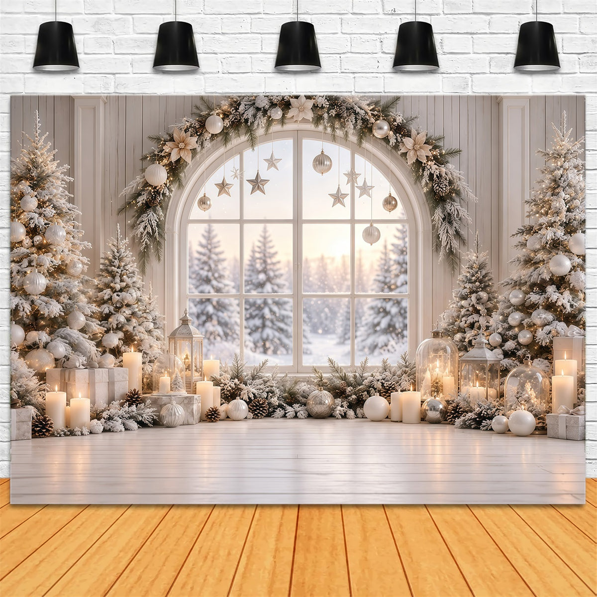 Christmas Window Backdrops White Winter Window Display Christmas Backdrop Wall GQ610-120