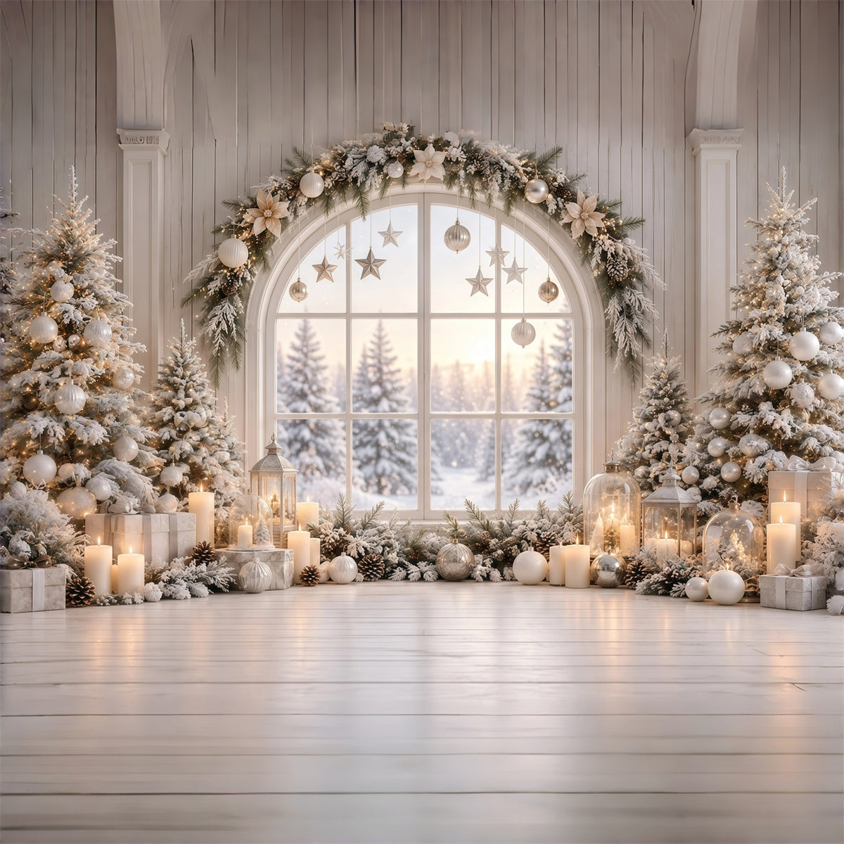 Christmas Window Backdrops White Winter Window Display Christmas Backdrop Wall GQ610-120