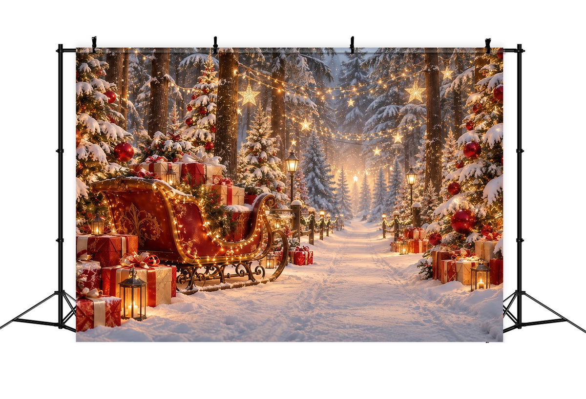 Christmas Tree Backdrops Glowing Sleigh Gift Trail Christmas Backdrop for Stage GQ610-121