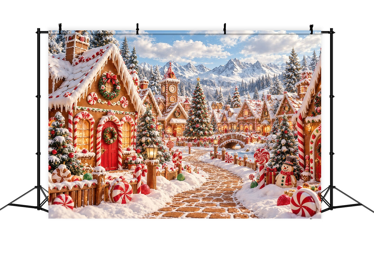 Christmas Gingerbread Backdrop Snowy Candy Village Christmas Backdrop Picture GQ610-125