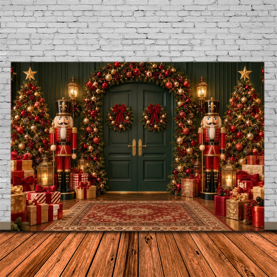 Christmas Backdrop Bow Wreath Emerald Doorway Nutcracker Ballet Backdrop GQ610-126