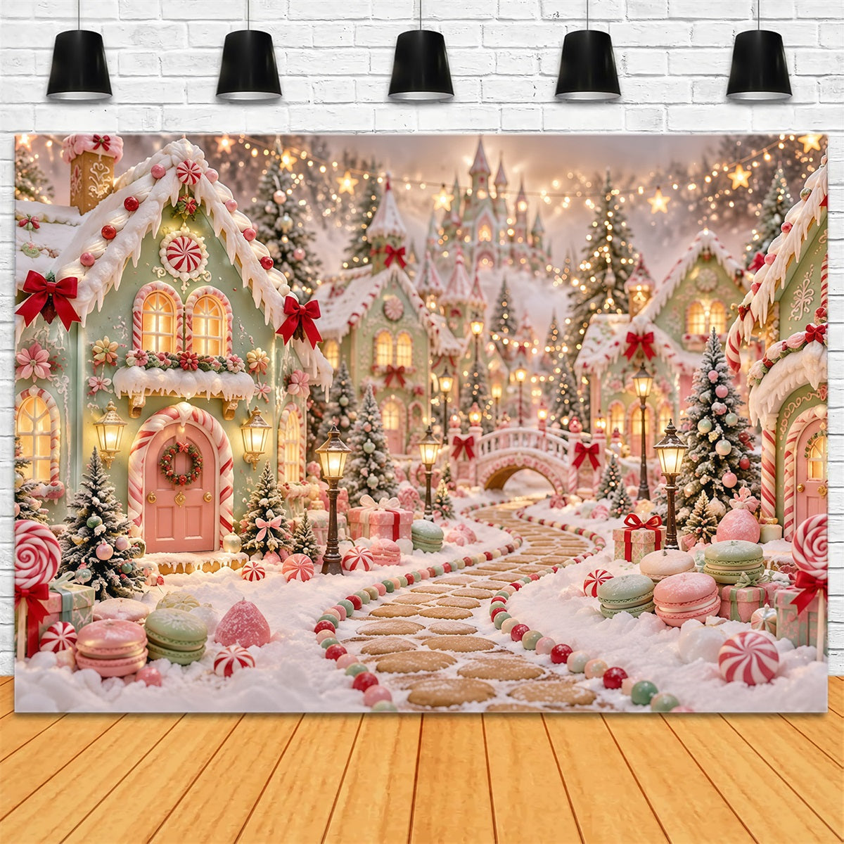 Gingerbread House Photo Backdrop Pastel Candyland House Christmas Party Backdrop Ideas GQ610-128