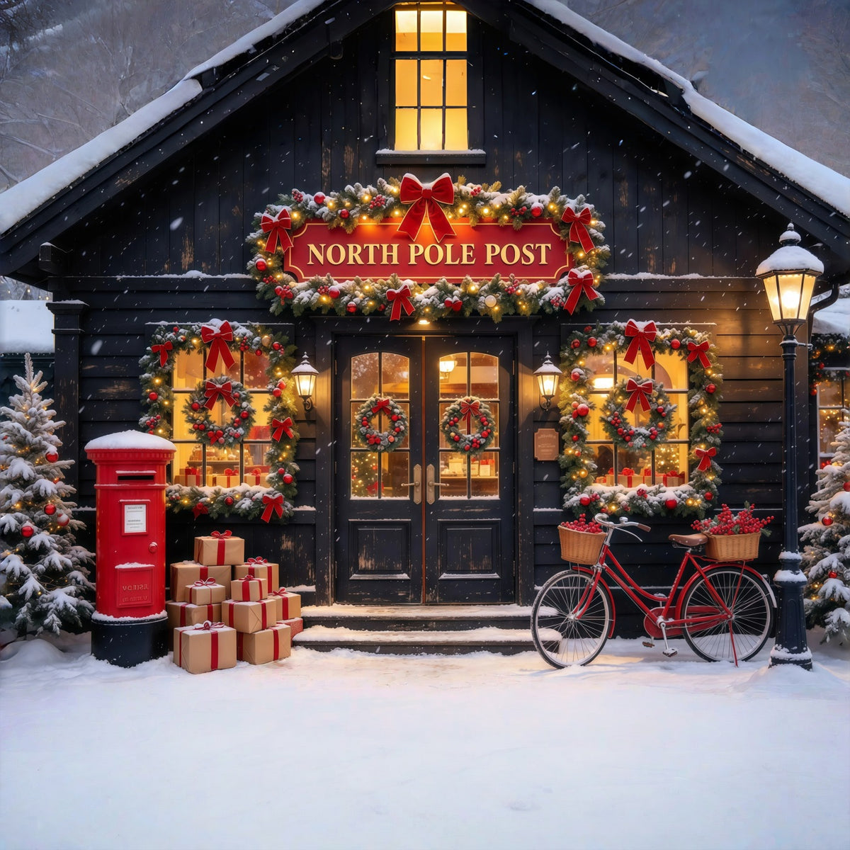 North Pole Photo Backdrop Winter Snow Post Office Christmas Photography Backdrops GQ610-13