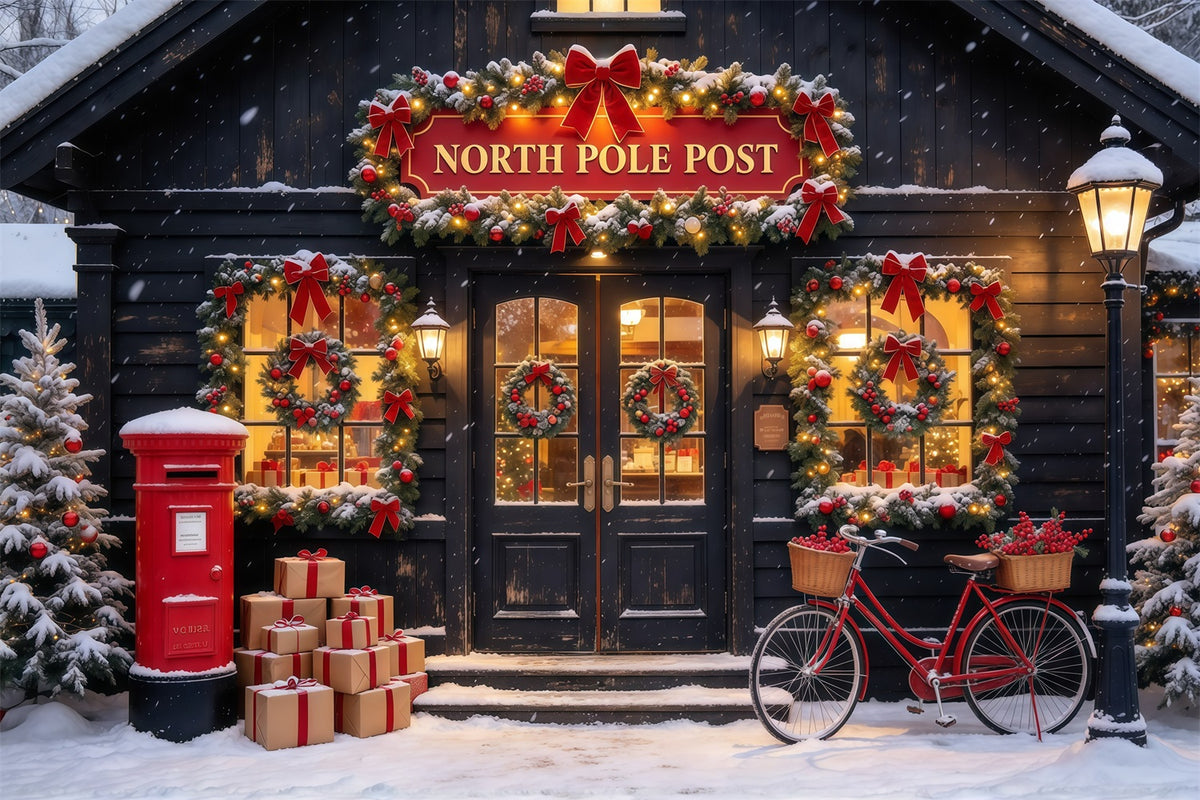 North Pole Photo Backdrop Winter Snow Post Office Christmas Photography Backdrops GQ610-13