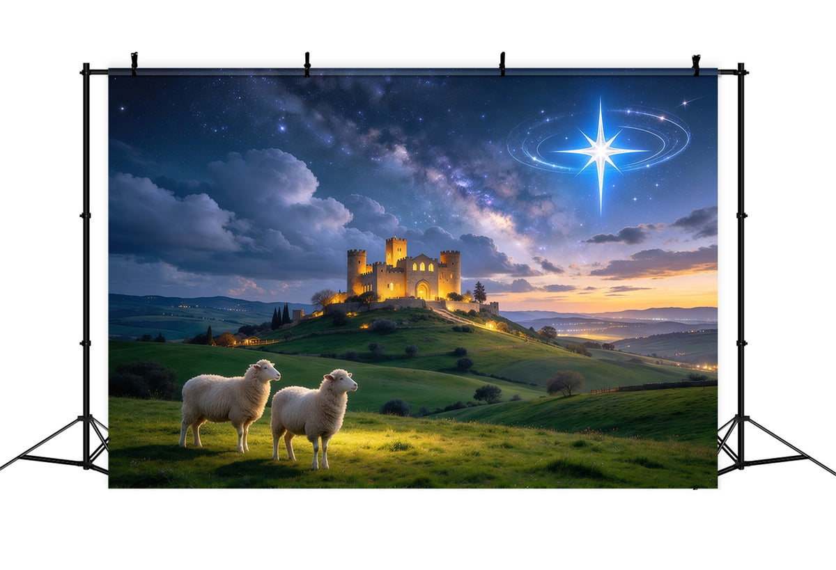 Nativity Scene Backdrop Starry Castle Sheep Meadow Christmas Backdrop Photography GQ610-15
