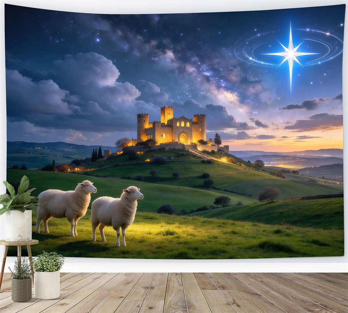 Nativity Scene Backdrop Starry Castle Sheep Meadow Christmas Backdrop Photography GQ610-15