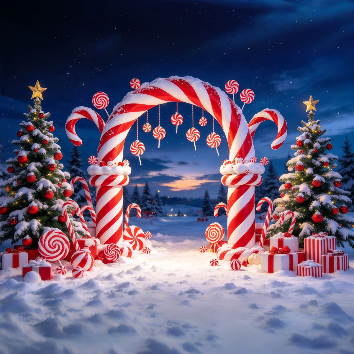 Christmas Candy Cane Backdrop Peppermint Candyland Archway Christmas Party Backdrop GQ610-18