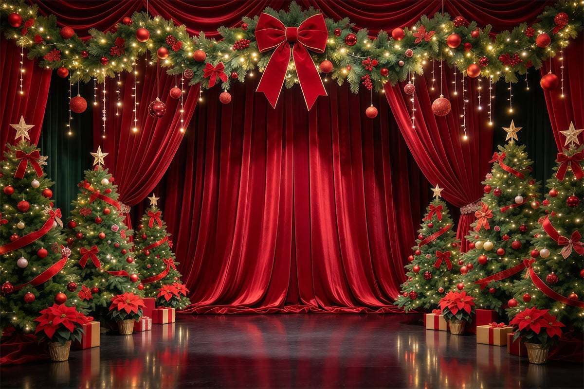 Christmas Backdrop for Photography Crimson Velvet Evergreen Stage Christmas Stage Backdrops GQ610-19