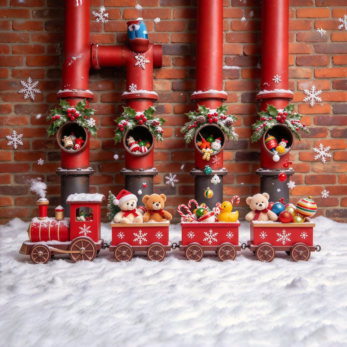 Christmas Backdrop Red Toy Train Parade Christmas Backdrops Photography GQ610-22