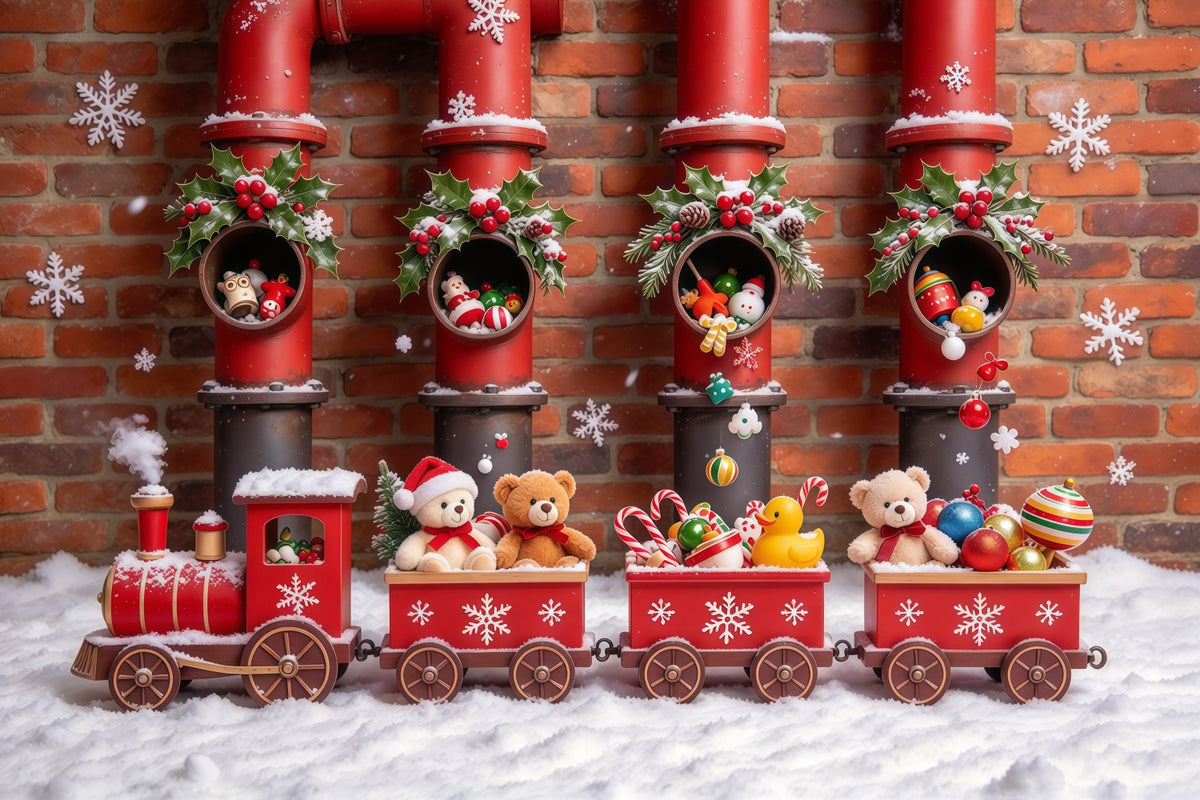 Christmas Backdrop Red Toy Train Parade Christmas Backdrops Photography GQ610-22