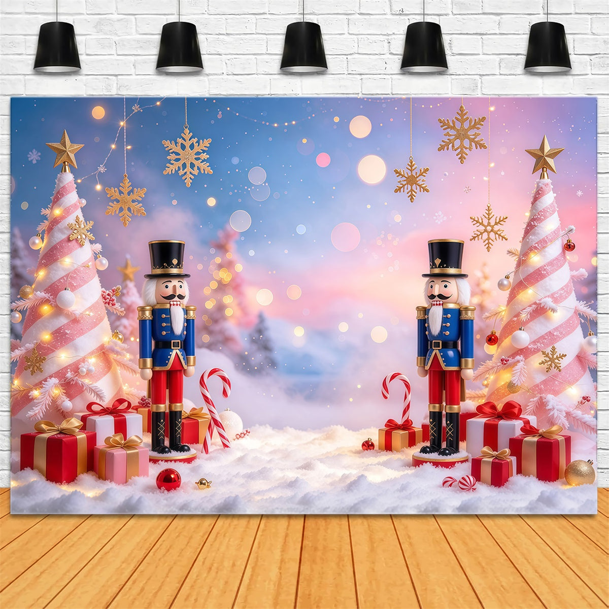 Christmas Backdrop Pink Tree Snowflake Bokeh Nutcracker Photo Backdrop GQ610-26