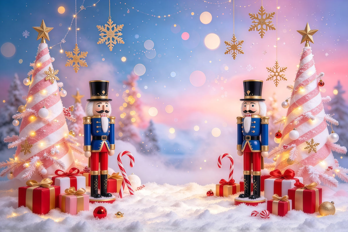 Christmas Backdrop Pink Tree Snowflake Bokeh Nutcracker Photo Backdrop GQ610-26