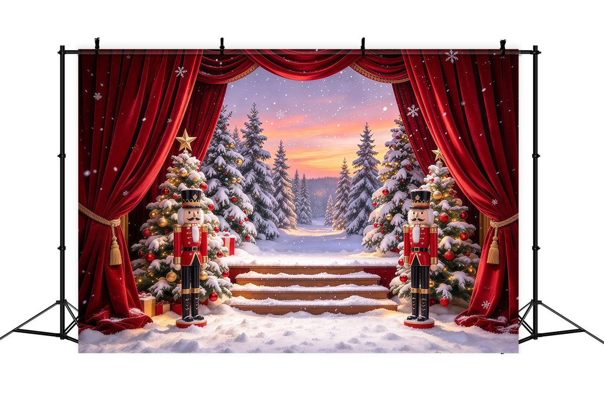 Christmas Theme Backdrop Snowy Forest Stage Curtain Nutcracker Backdrops GQ610-29