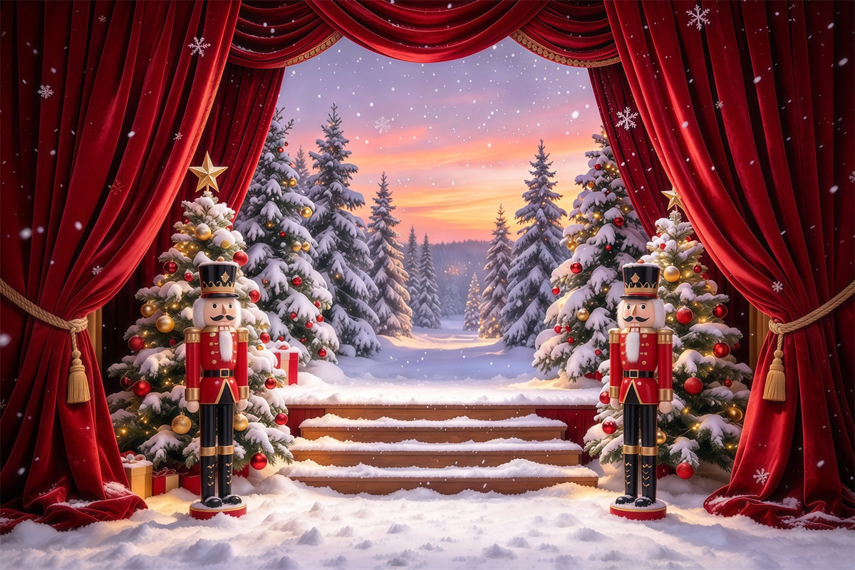 Christmas Theme Backdrop Snowy Forest Stage Curtain Nutcracker Backdrops GQ610-29