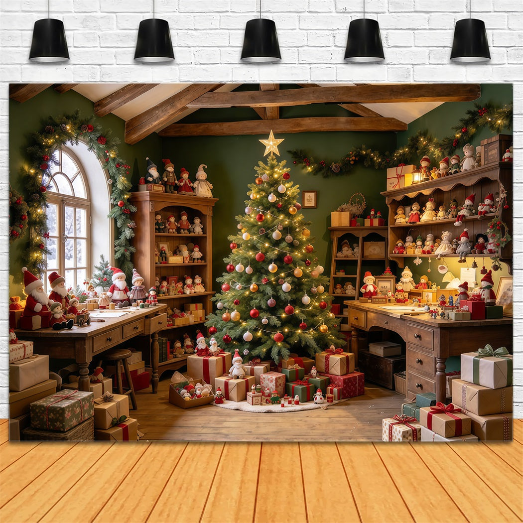 Santa Backdrop Rustic Toy Workshop Display Christmas Backdrop GQ610-32