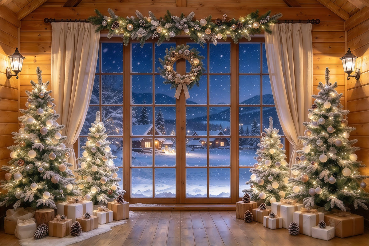 Santa Backdrop Champagne Fir Window Display Christmas Backdrops GQ610-33