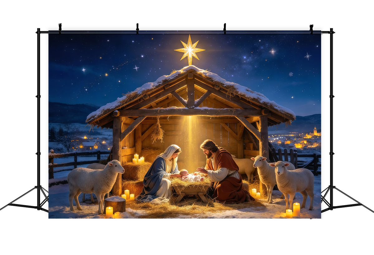 Nativity Scene Backdrop Starry Manger Stable Gathering Christmas Photo Backdrops GQ610-4