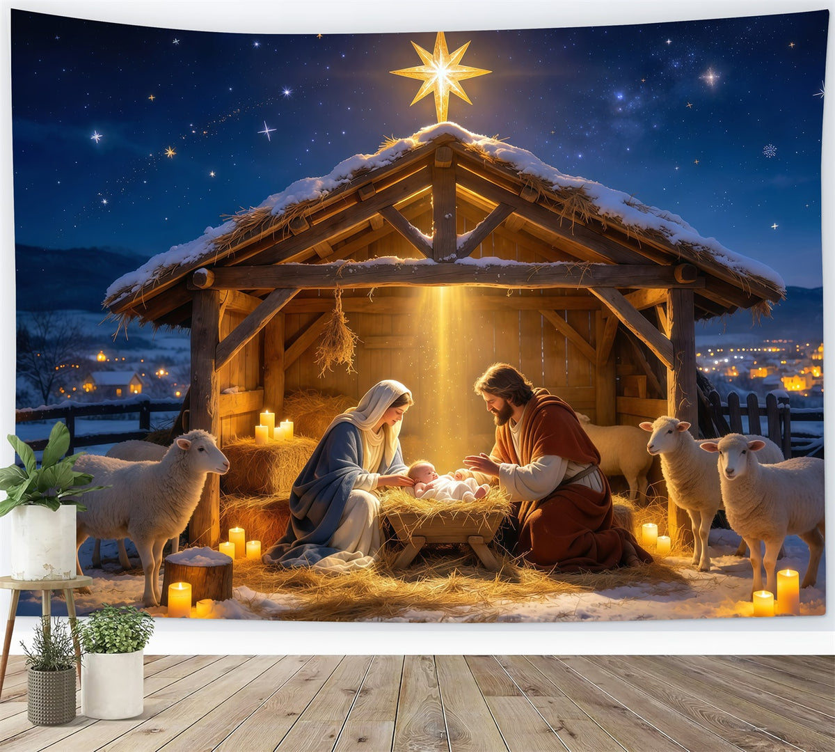 Nativity Scene Backdrop Starry Manger Stable Gathering Christmas Photo Backdrops GQ610-4