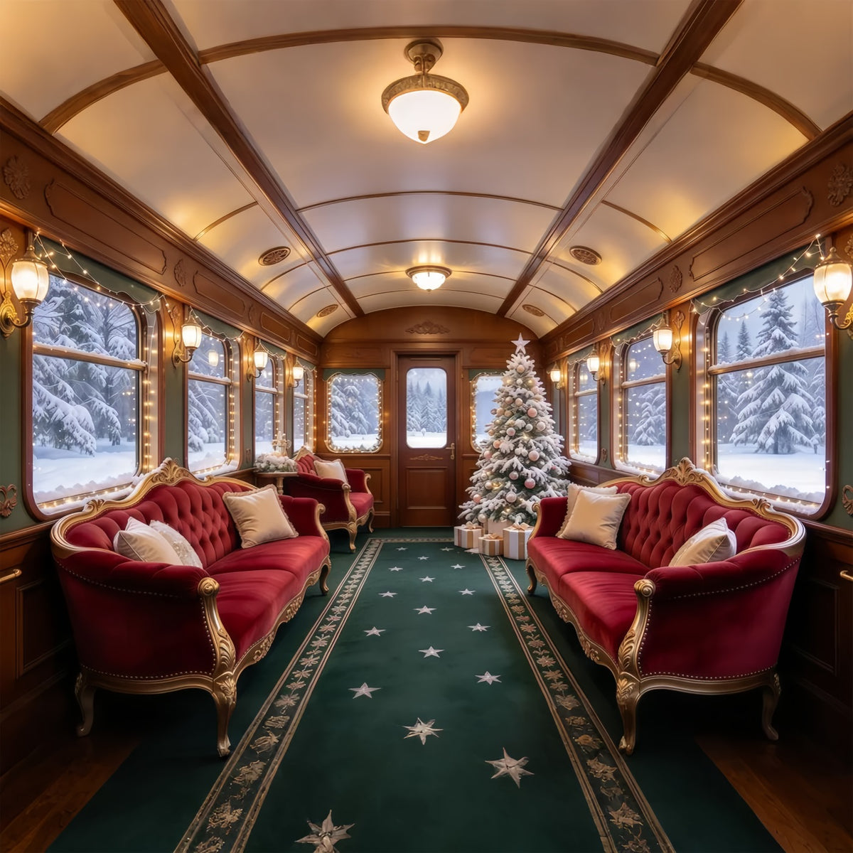 Christmas Backdrops for Photography Crimson Velvet Railway Lounge Christmas Photography Backdrop GQ610-41