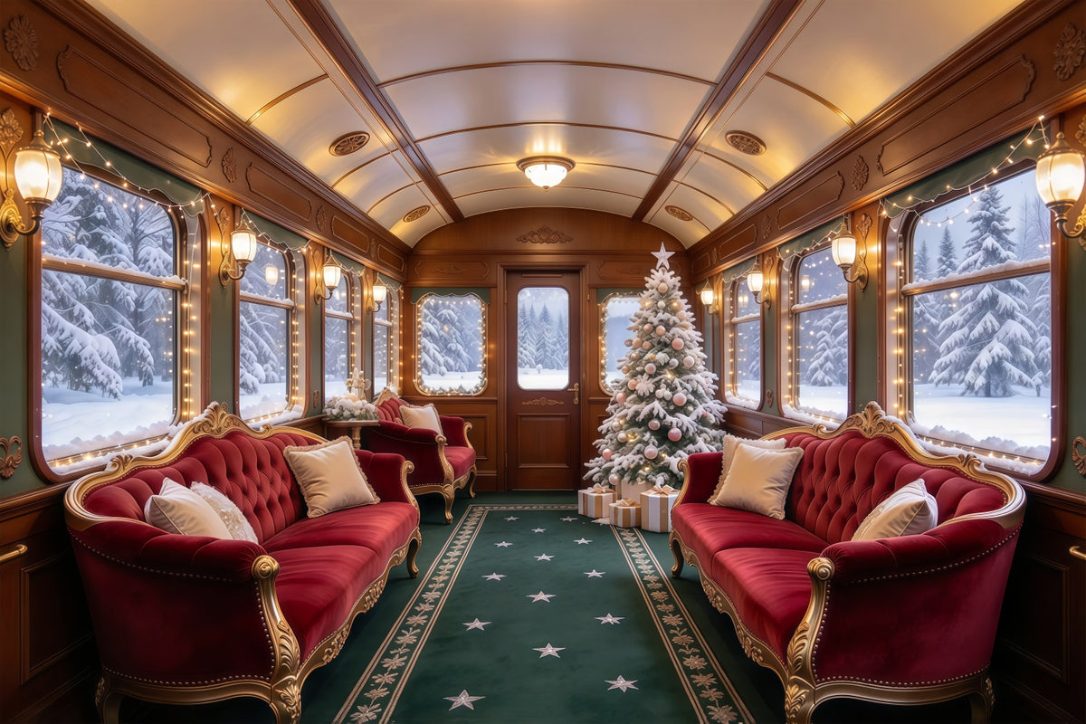 Christmas Backdrops for Photography Crimson Velvet Railway Lounge Christmas Photography Backdrop GQ610-41