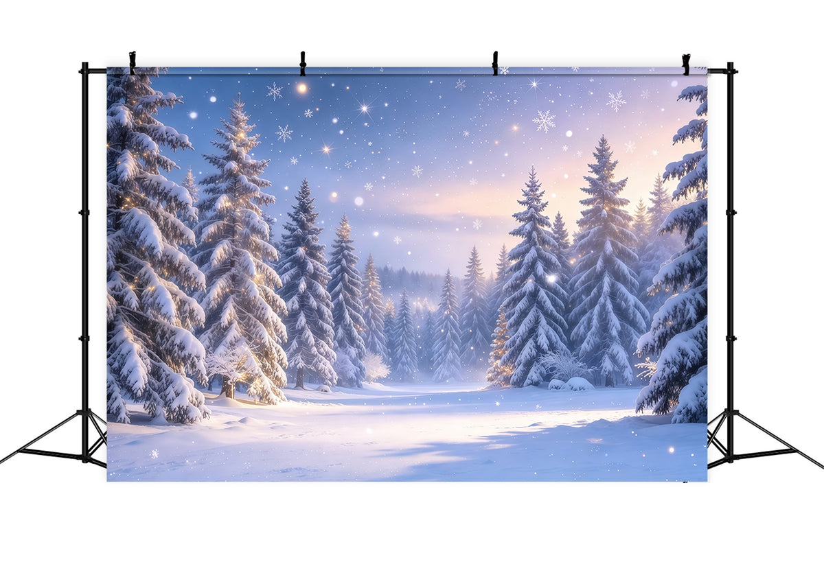 Christmas Tree Backdrops Twilight Snowy Pine Forest Xmas Backdrop GQ610-42