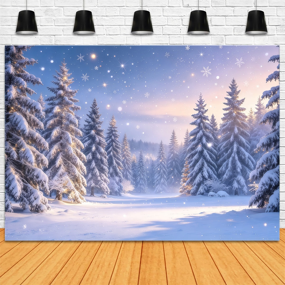 Christmas Tree Backdrops Twilight Snowy Pine Forest Xmas Backdrop GQ610-42