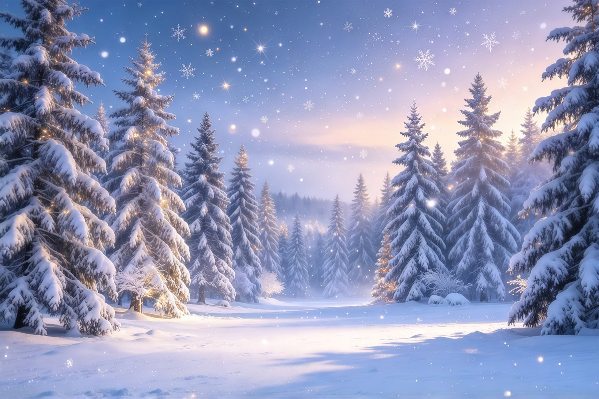 Christmas Tree Backdrops Twilight Snowy Pine Forest Xmas Backdrop GQ610-42