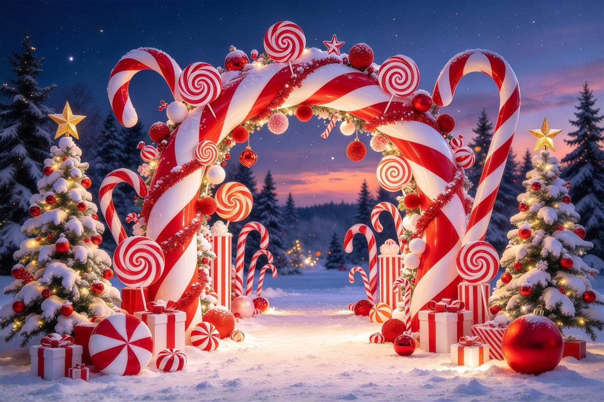 Christmas Candy Cane Backdrop Snowy Candyland Archway Christmas Party Backdrop GQ610-48