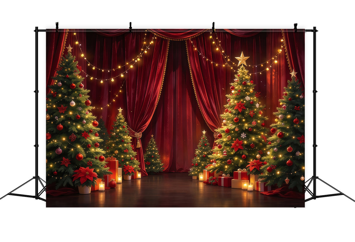 Christmas Backdrop for Photography Crimson Curtain Evergreen Display Christmas Stage Backdrops GQ610-49