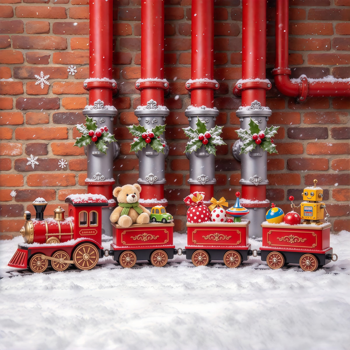 Christmas Backdrop Holly Toy Train Display Christmas Backdrops Photography GQ610-52