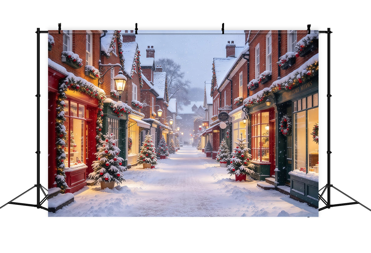 Christmas Village Backdrops Snowy Festive Shopping Street Christmas Street Backdrop GQ610-53