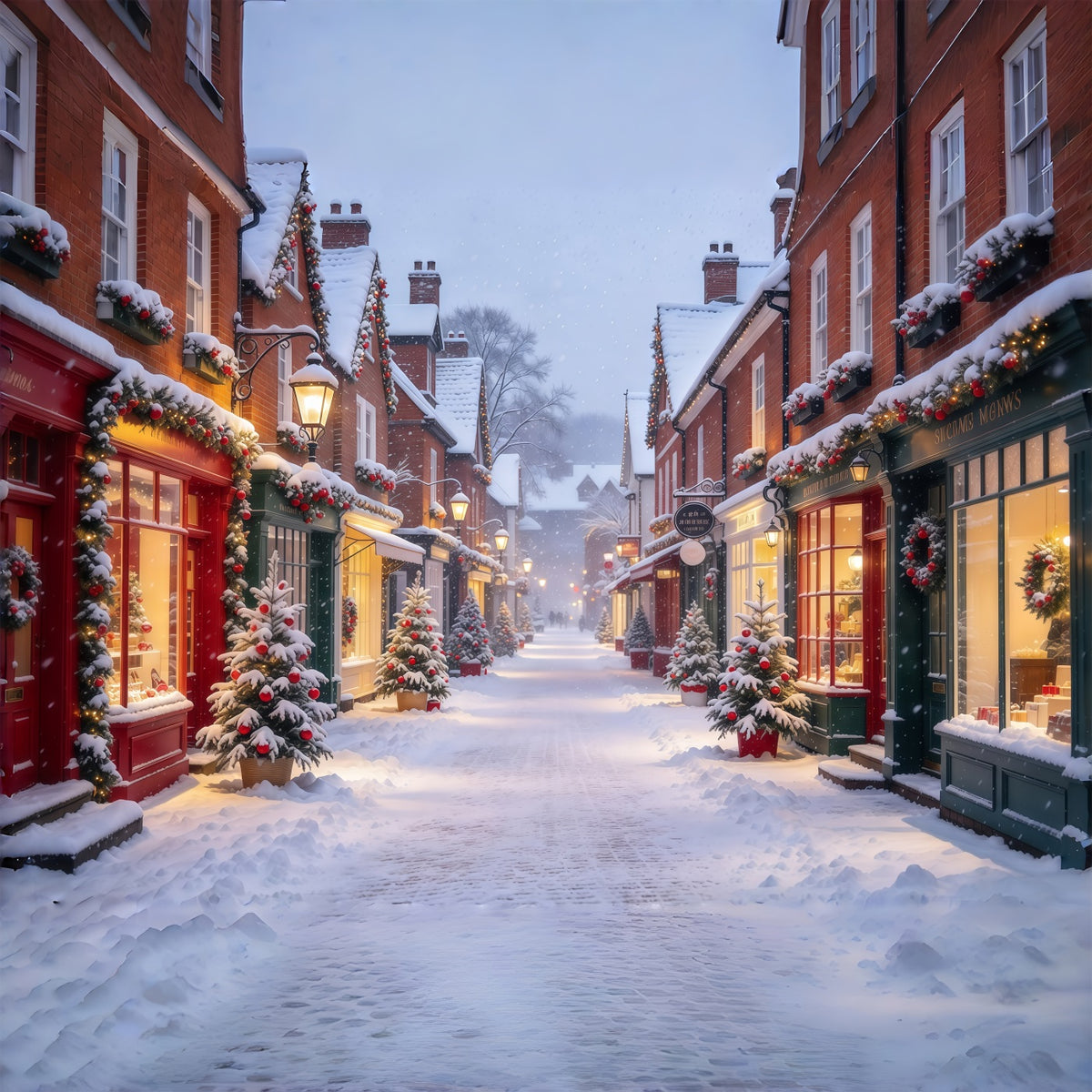 Christmas Village Backdrops Snowy Festive Shopping Street Christmas Street Backdrop GQ610-53