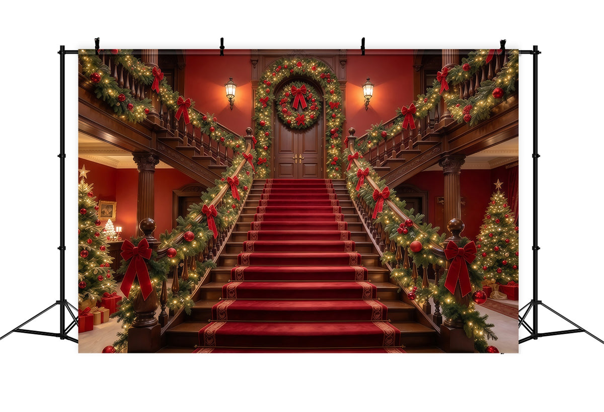 Christmas Scene Backdrop Garland Red Carpet Staircase Christmas Staircase Backdrop GQ610-55