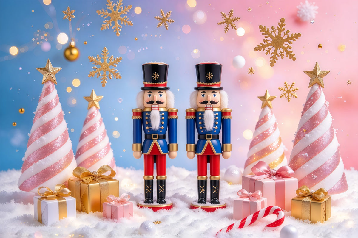 Christmas Backdrop Snow Pastel Candy Trees Nutcracker Photo Backdrop GQ610-56