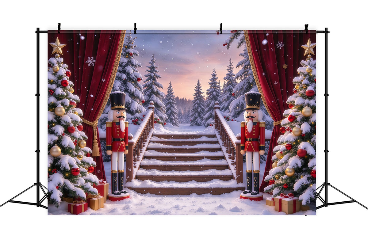 Christmas Theme Backdrop Snowy Forest Gateway Stage Nutcracker Backdrops GQ610-59