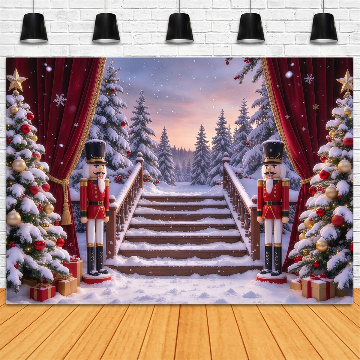 Christmas Theme Backdrop Snowy Forest Gateway Stage Nutcracker Backdrops GQ610-59