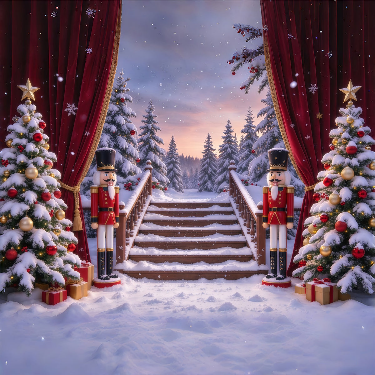 Christmas Theme Backdrop Snowy Forest Gateway Stage Nutcracker Backdrops GQ610-59