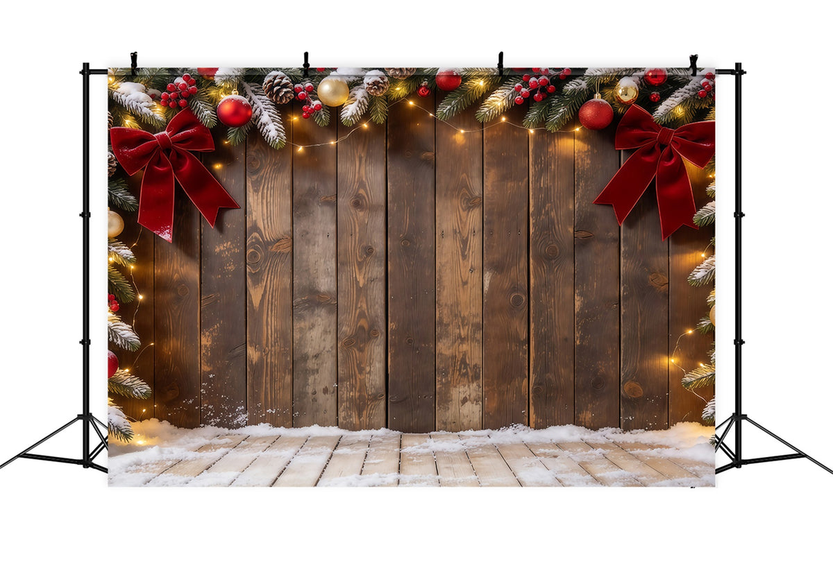 Christmas Backdrop Rustic Wood Bow Ornament Frame Christmas Theme Backdrop GQ610-66