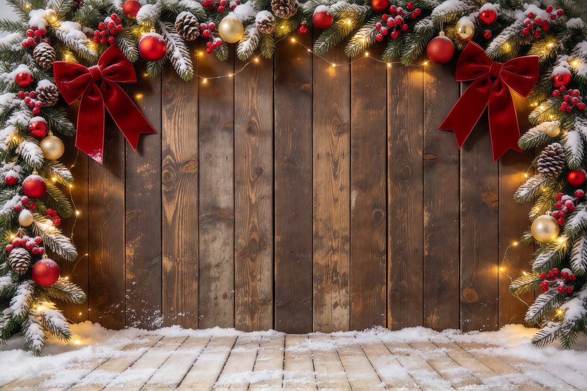 Christmas Backdrop Rustic Wood Bow Ornament Frame Christmas Theme Backdrop GQ610-66
