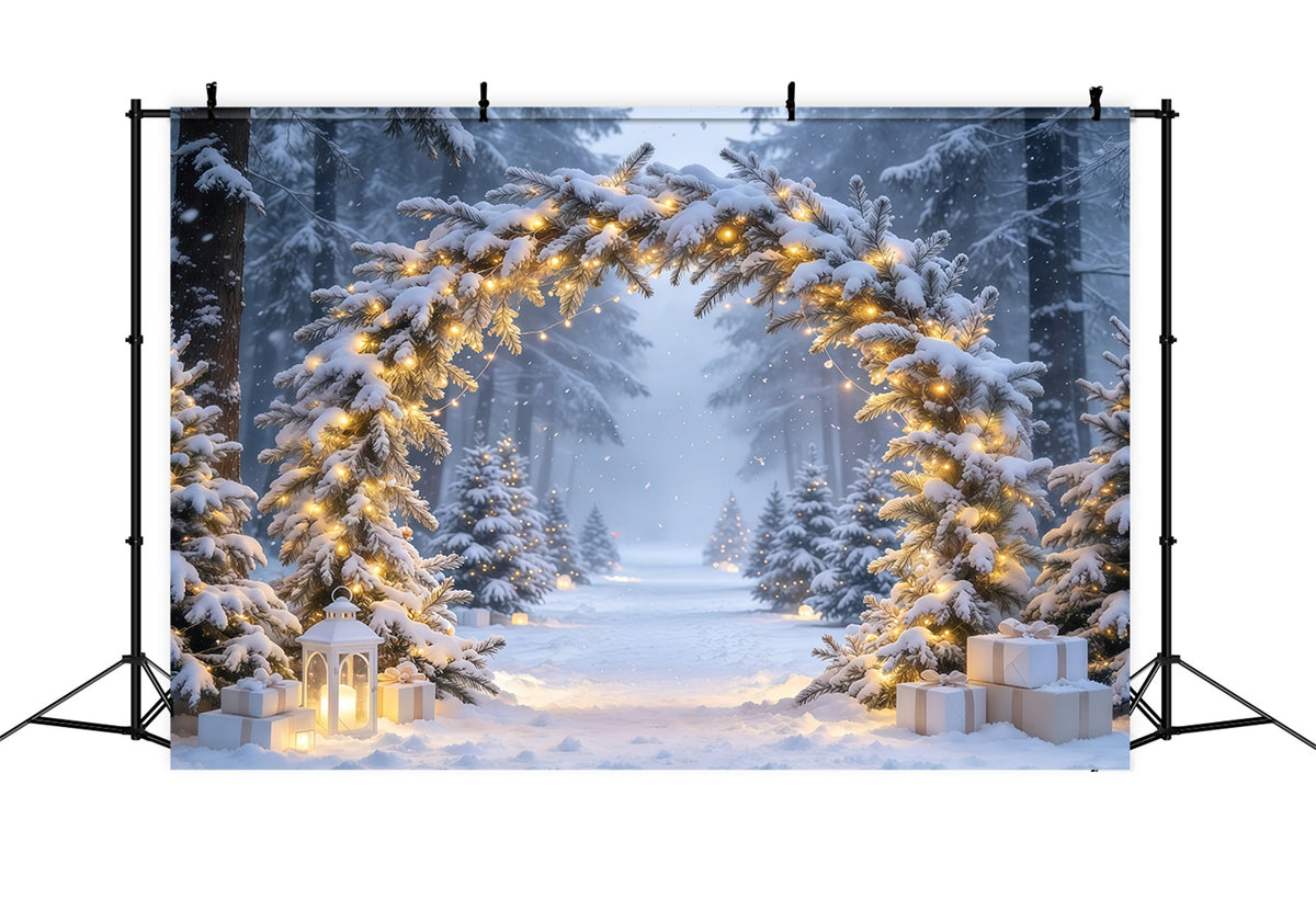 Christmas Backdrops for Photos Snowy Illuminated Evergreen Arch Winter Wonderland Christmas Backdrop GQ610-69