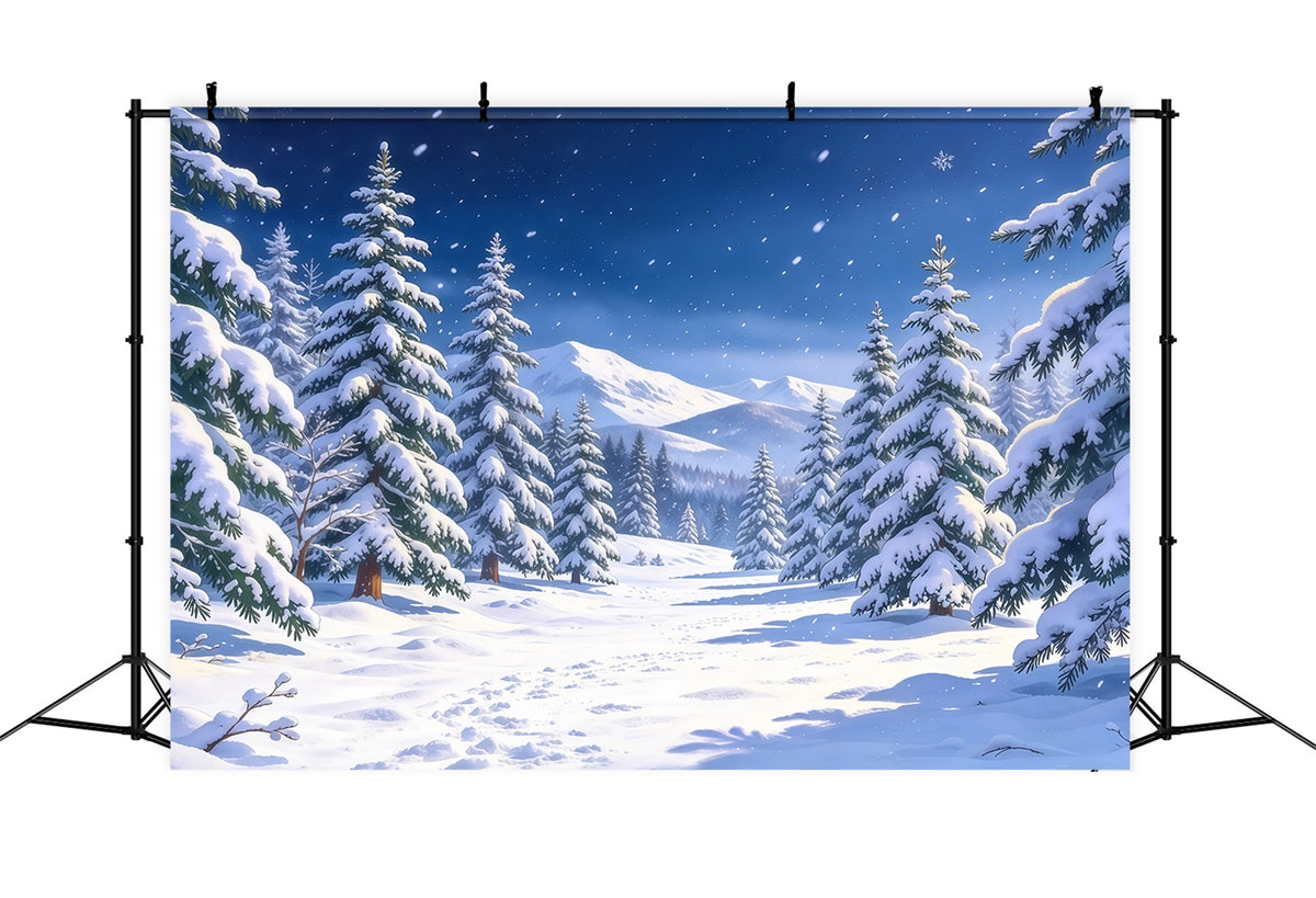 Christmas Tree Photography Backdrop Snowy Evergreen Mountain Valley Christmas Backdrop Photo GQ610-73