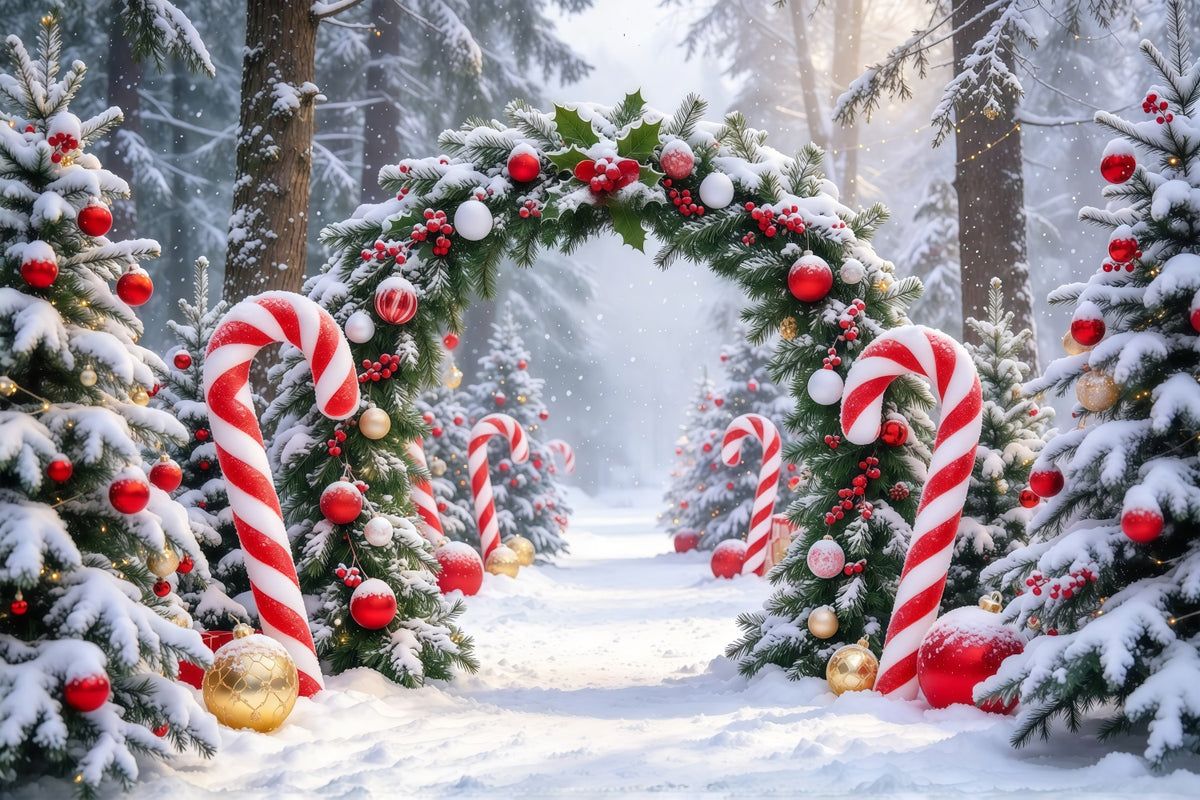 Christmas Backdrop for Photos Candy Cane Evergreen Archway Christmas Backdrop for Wall GQ610-75