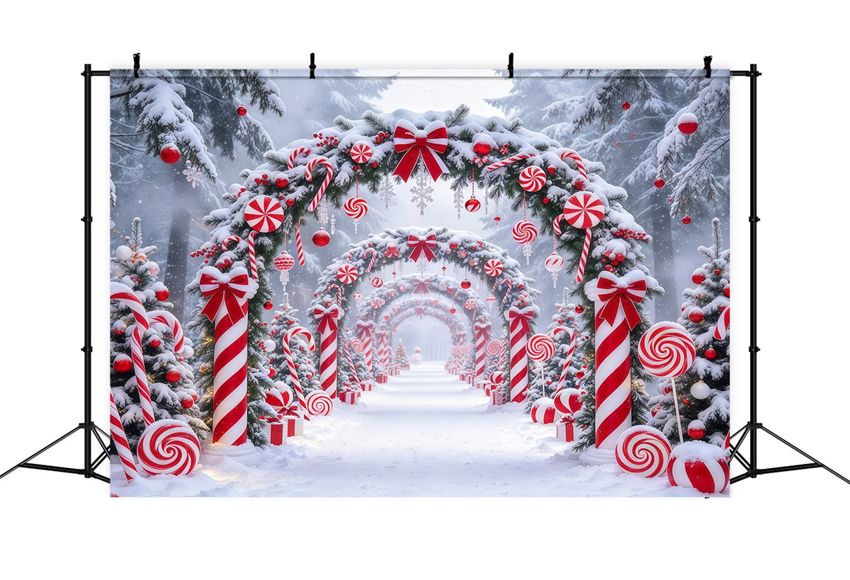 Christmas Candy Cane Backdrop Peppermint Snowy Candyland Christmas Backdrops for Stage GQ610-76