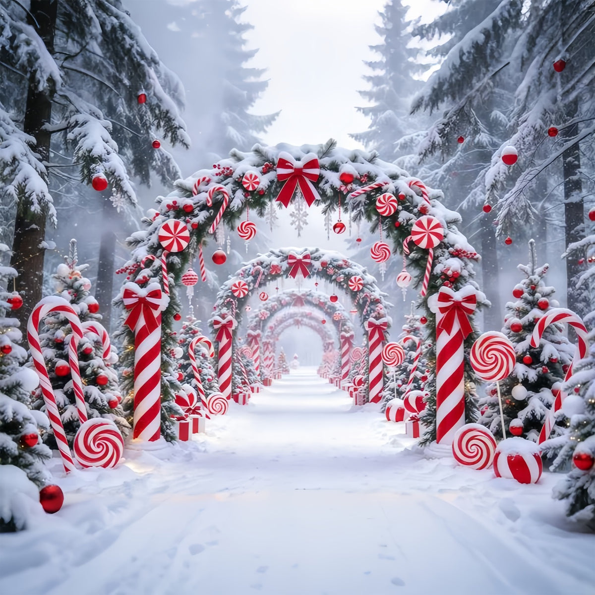 Christmas Candy Cane Backdrop Peppermint Snowy Candyland Christmas Backdrops for Stage GQ610-76