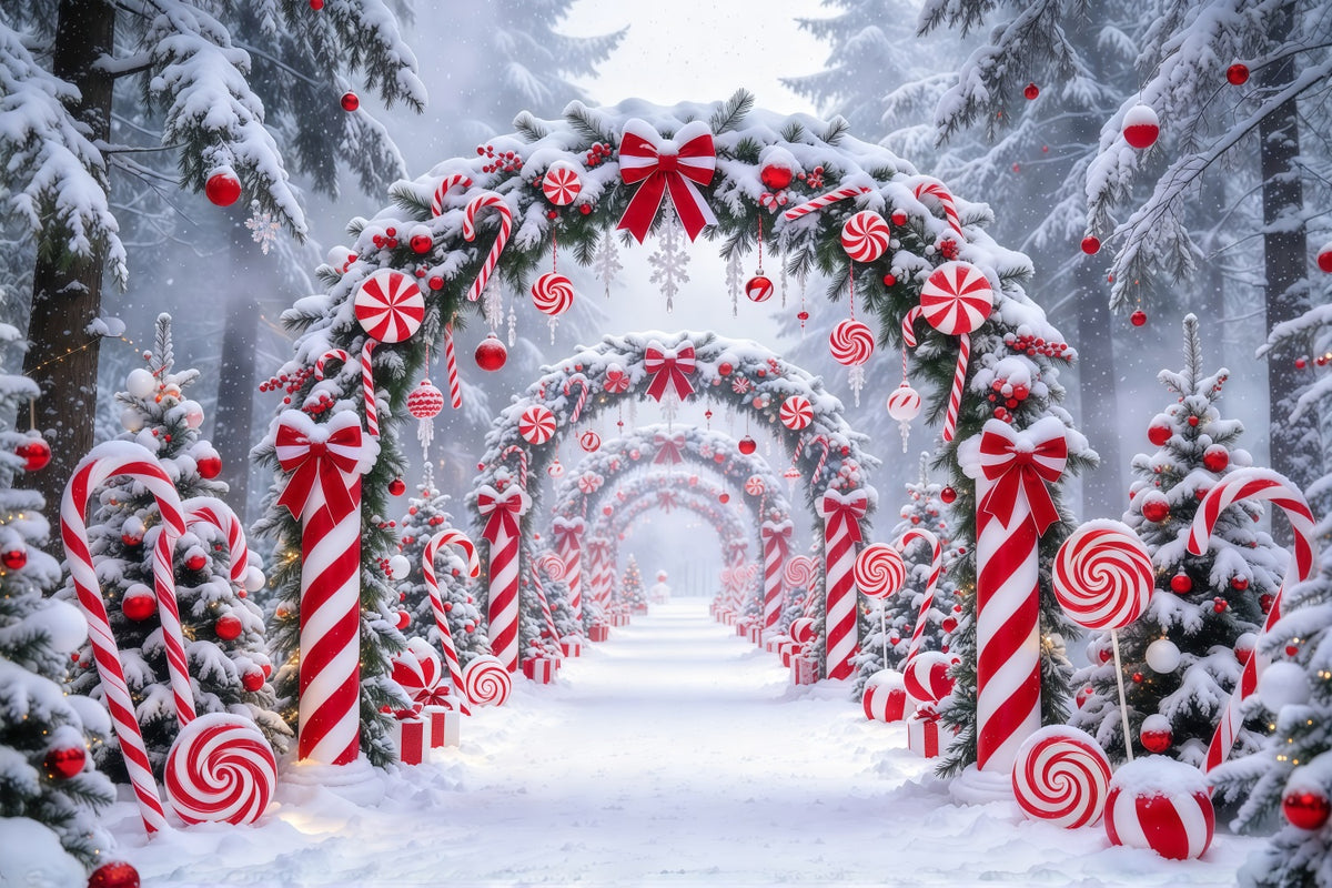 Christmas Candy Cane Backdrop Peppermint Snowy Candyland Christmas Backdrops for Stage GQ610-76